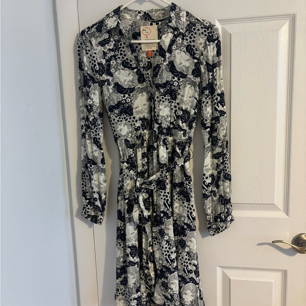 Anthropologie Black and White Long Sleeve Dress